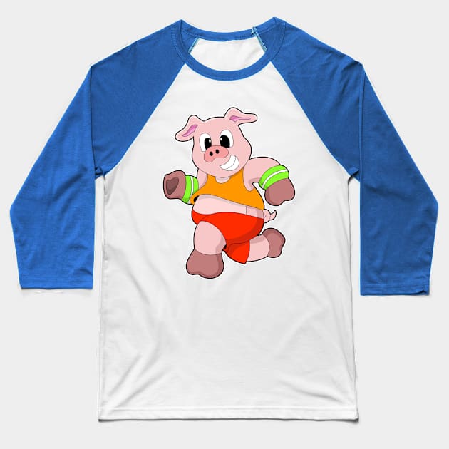 Pig at Running Baseball T-Shirt by Markus Schnabel